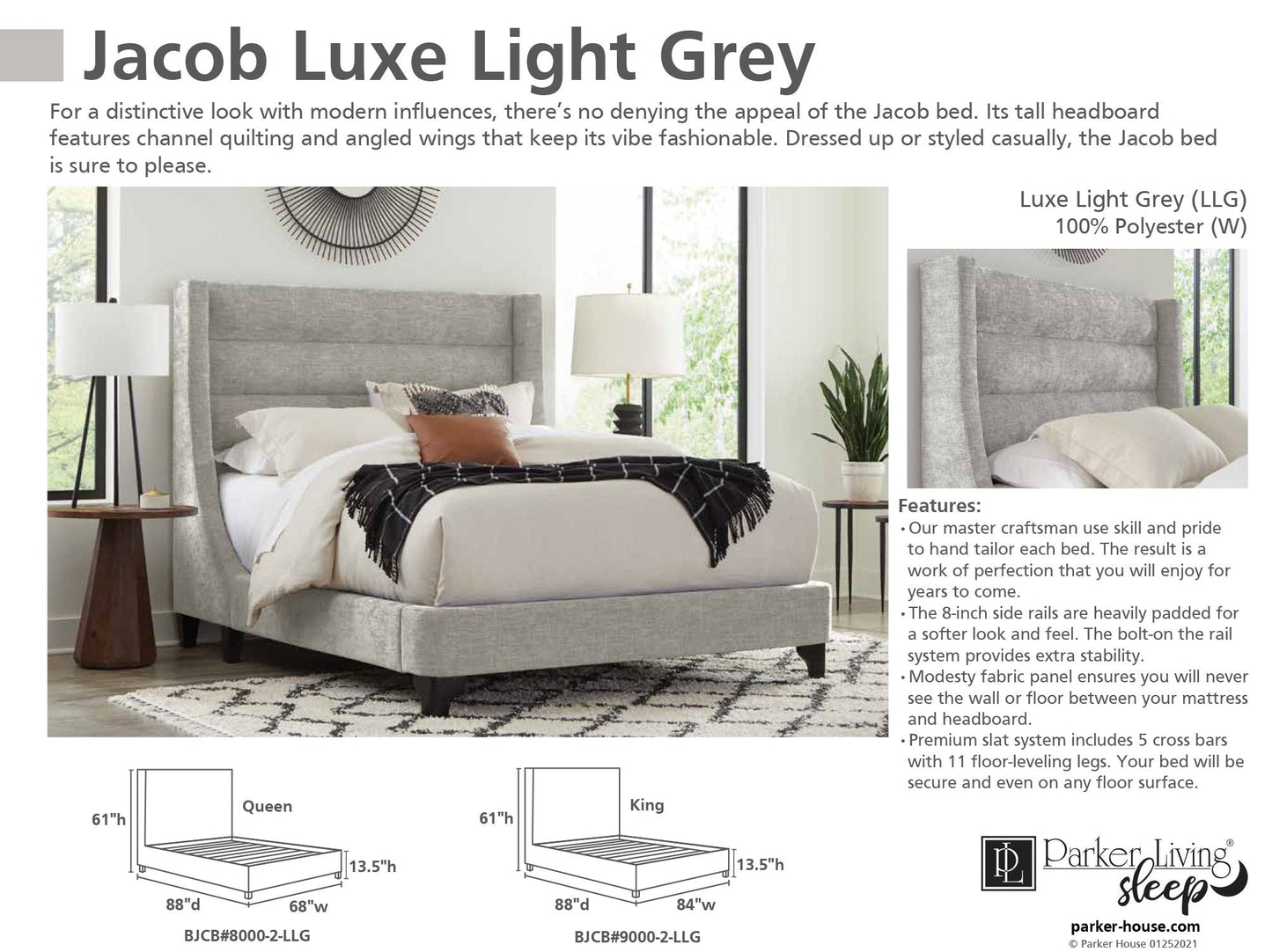 JACOB - LUXE LIGHT GREY QUEEN BED 5/0