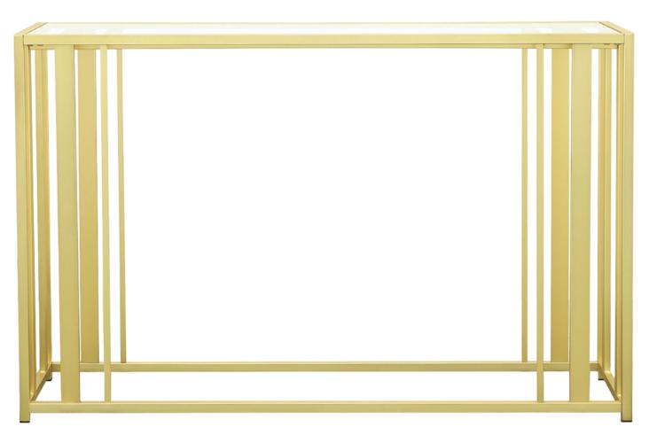 Adri Glass Top Entryway Console Table Matte Brass