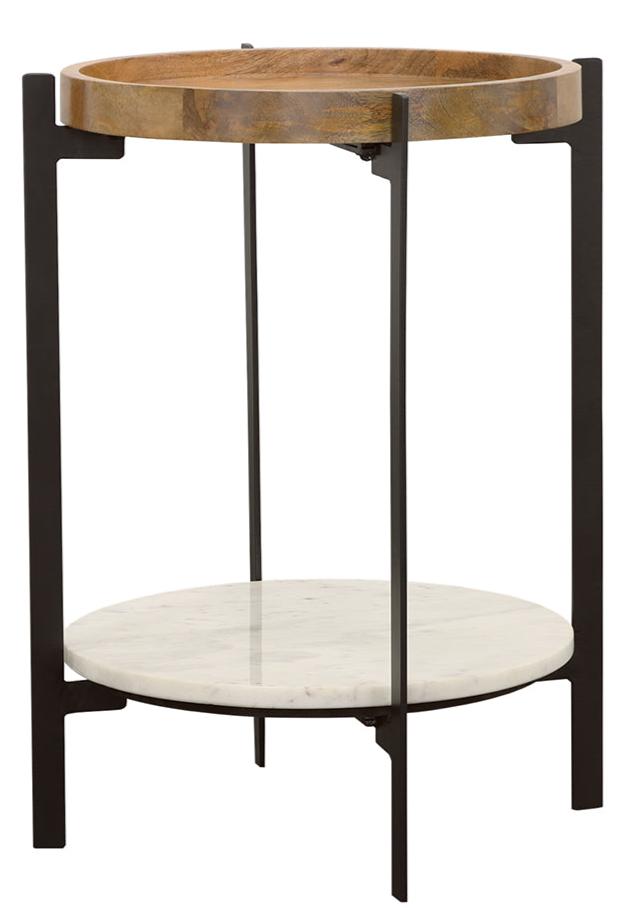 Adhvik Round End Side Table Marble Shelf Natural and Black