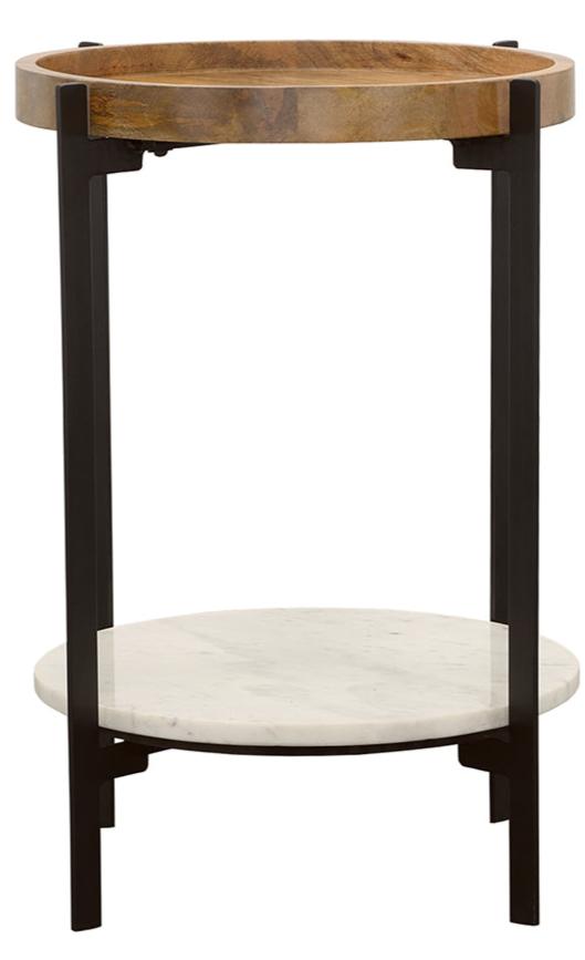 Adhvik Round End Side Table Marble Shelf Natural and Black