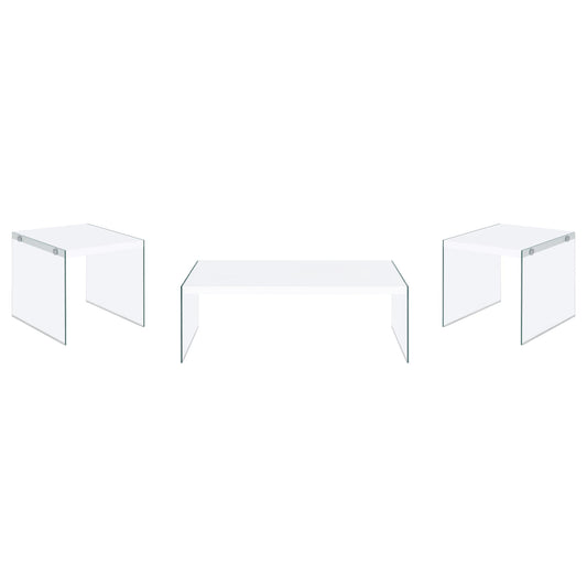 Opal 3-piece Coffee and End Table Set White High Gloss