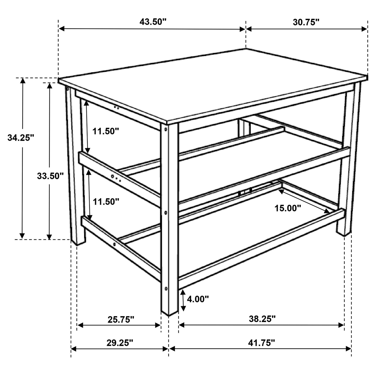 Edgeworth Kitchen Island Counter Table Brown and White