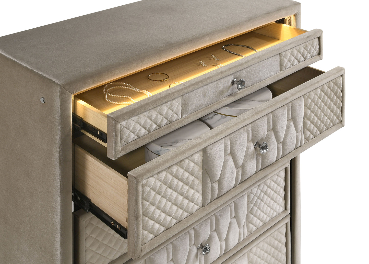 Lorient 5-drawer LED Chest of Drawers Ivory and Camel